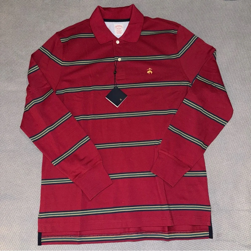 Brooks Brothers 2 shirt bundle- maroon Polo with Green/Navy Stripes & Navy polo